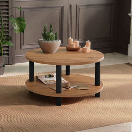 Hanah Home Mesa de Centro Roby - Negro y Pino Atlántico, Tablero Melamina 25mm, Patas Madera Carpe